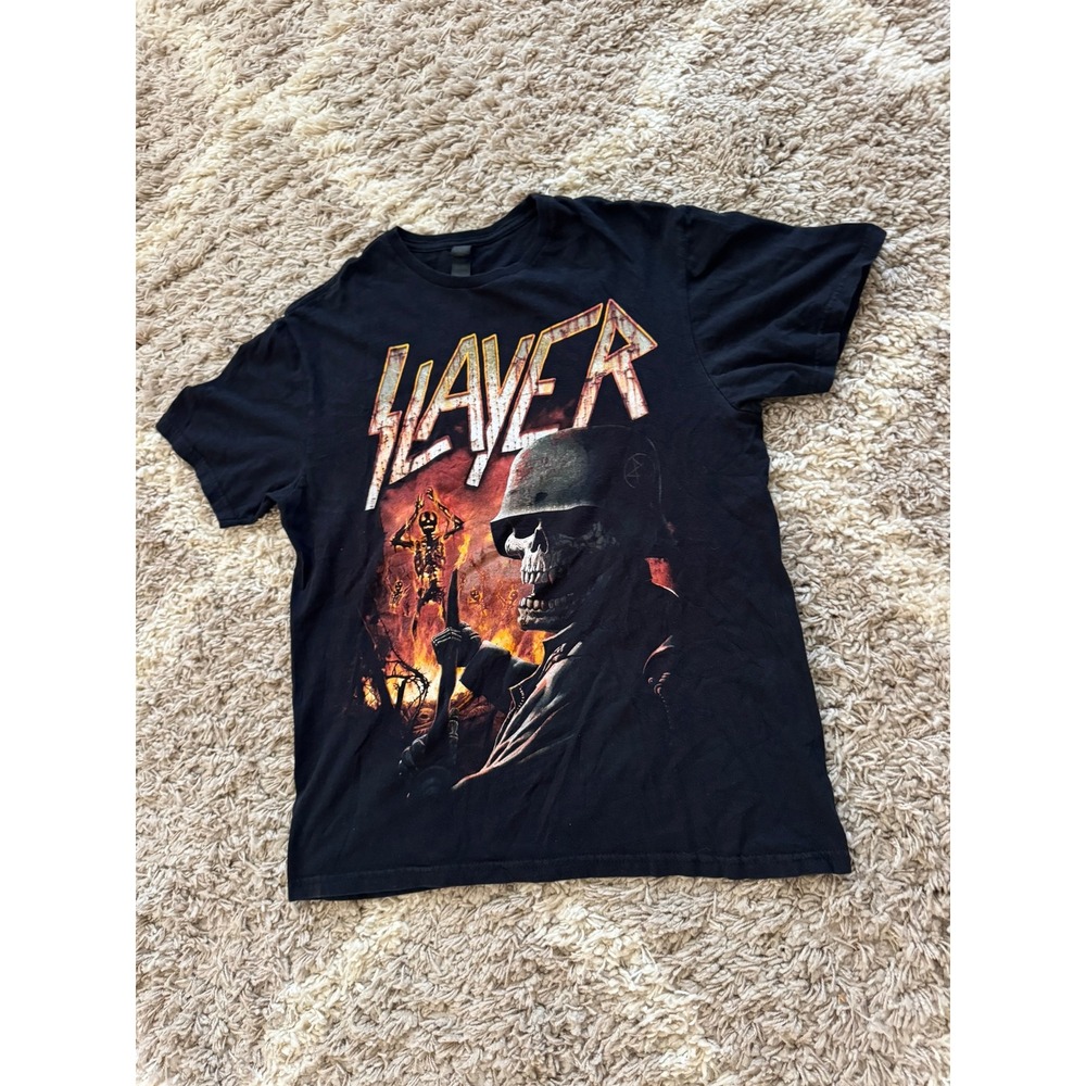 Slayer Band T-Shirt Mens Medium Black Graphic Skeleton Soldier Fire Metal Tee